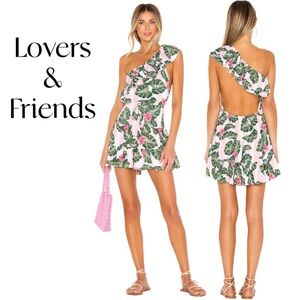 Lovers + Friends Revolve Aamity Mini Dress in Pink Palm Stripe SZ S EUC